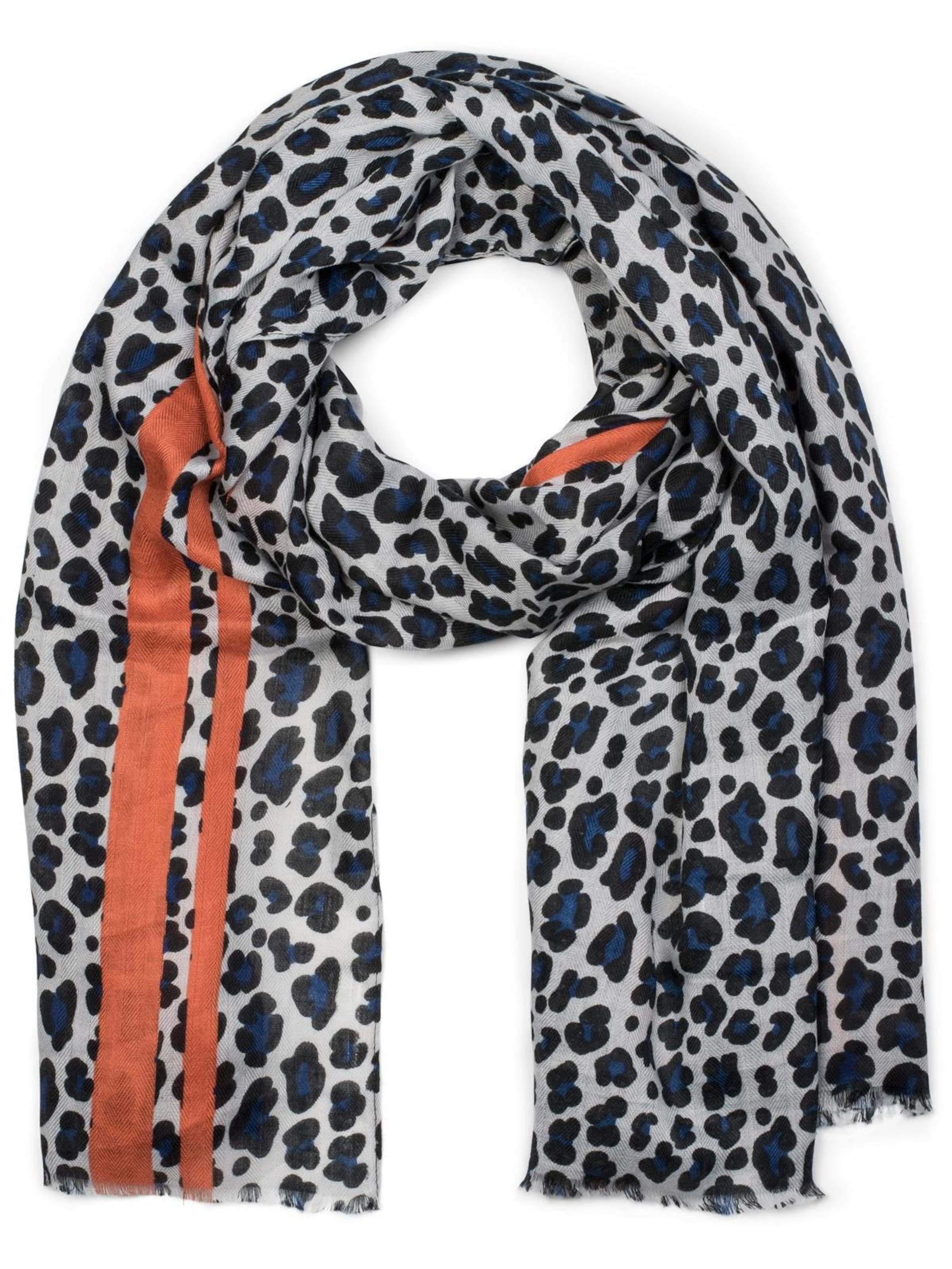 styleBREAKER Schal 'Weicher Schal mit Leoparden Print und Streifen'‌‌‌‌‌‌‌‌‌‌ in Blau: Vorderseite