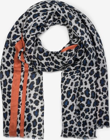 styleBREAKER Schal 'Weicher Schal mit Leoparden Print und Streifen' in Blau: Vorderseite