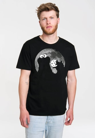 LOGOSHIRT Shirt 'Sesamstrasse - Krümelmonster Mond' in Zwart: voorkant