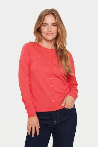 SAINT TROPEZ Knit Cardigan in Red: front