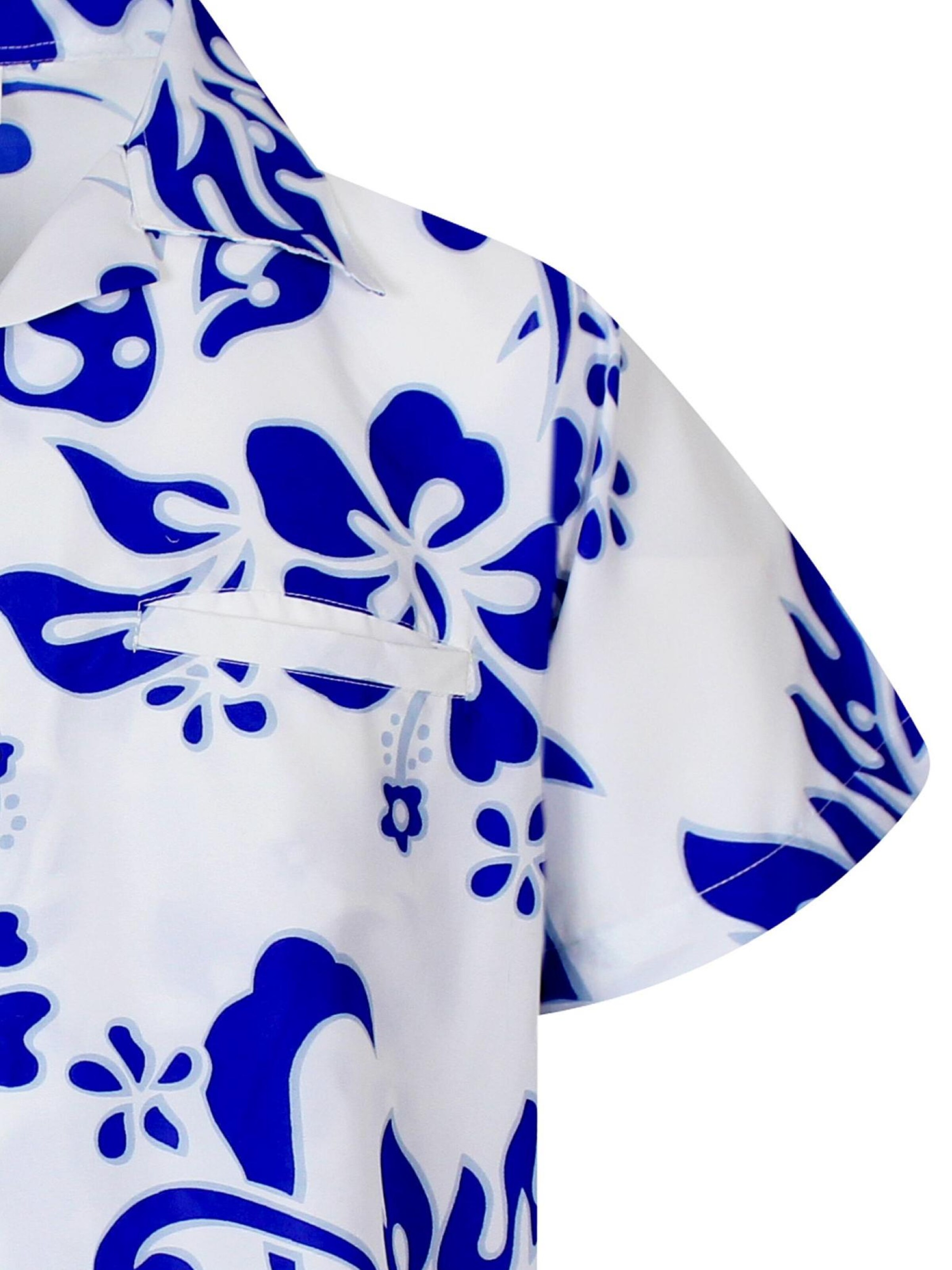 King Kameha Shirt 'Hibiscus White Line'‌‌ in Blau