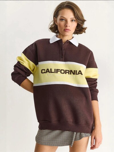 Bianco Lucci Sweater majica veličine S u moka smeđa / svijetložuta / bijela, Pregled proizvoda