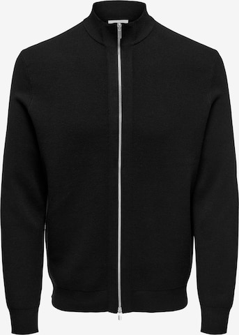 Only & Sons Gebreid vest 'COOPER' in Zwart: voorkant