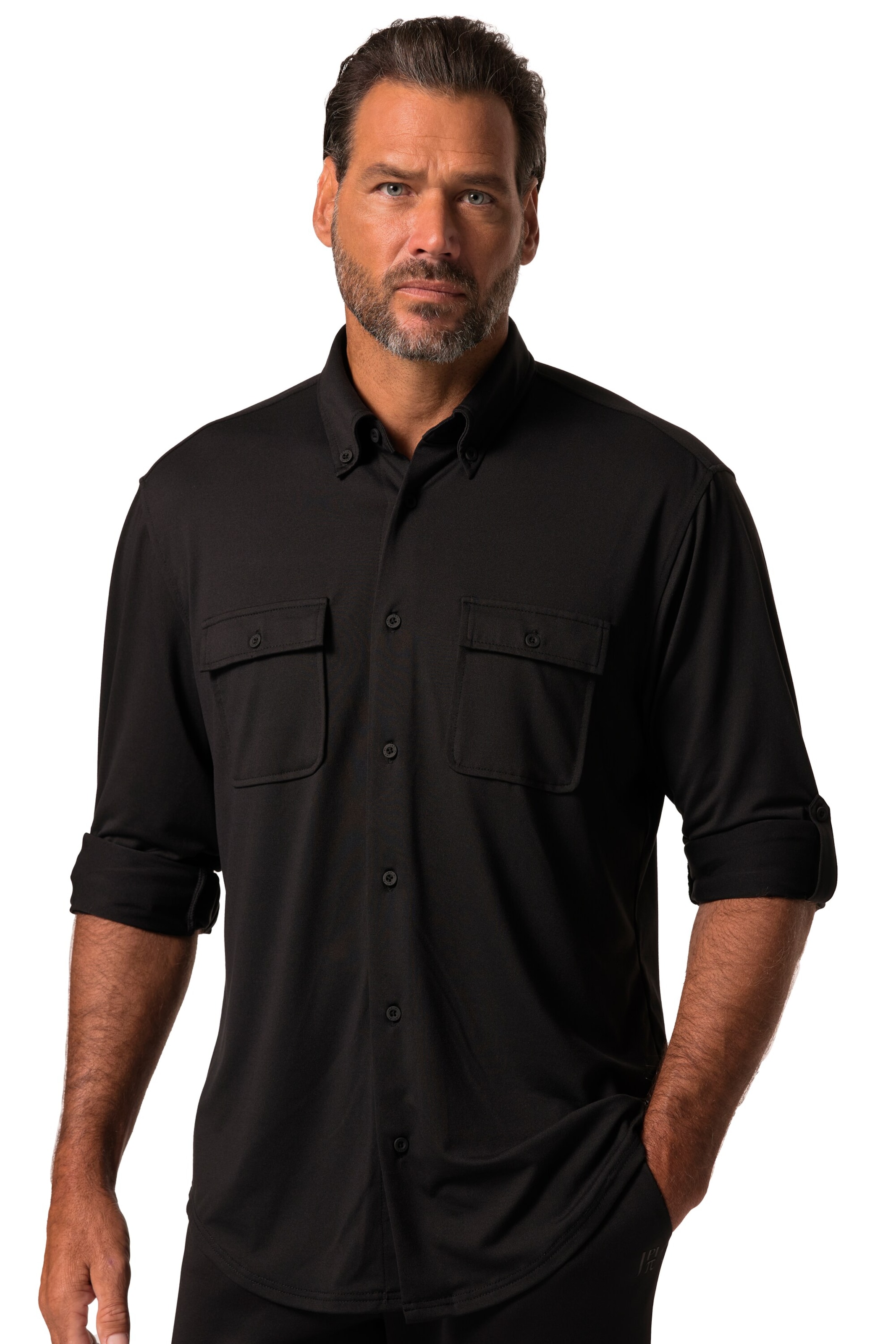 JAY-PI Regular Fit Funktionshemd in Schwarz: Vorderseite