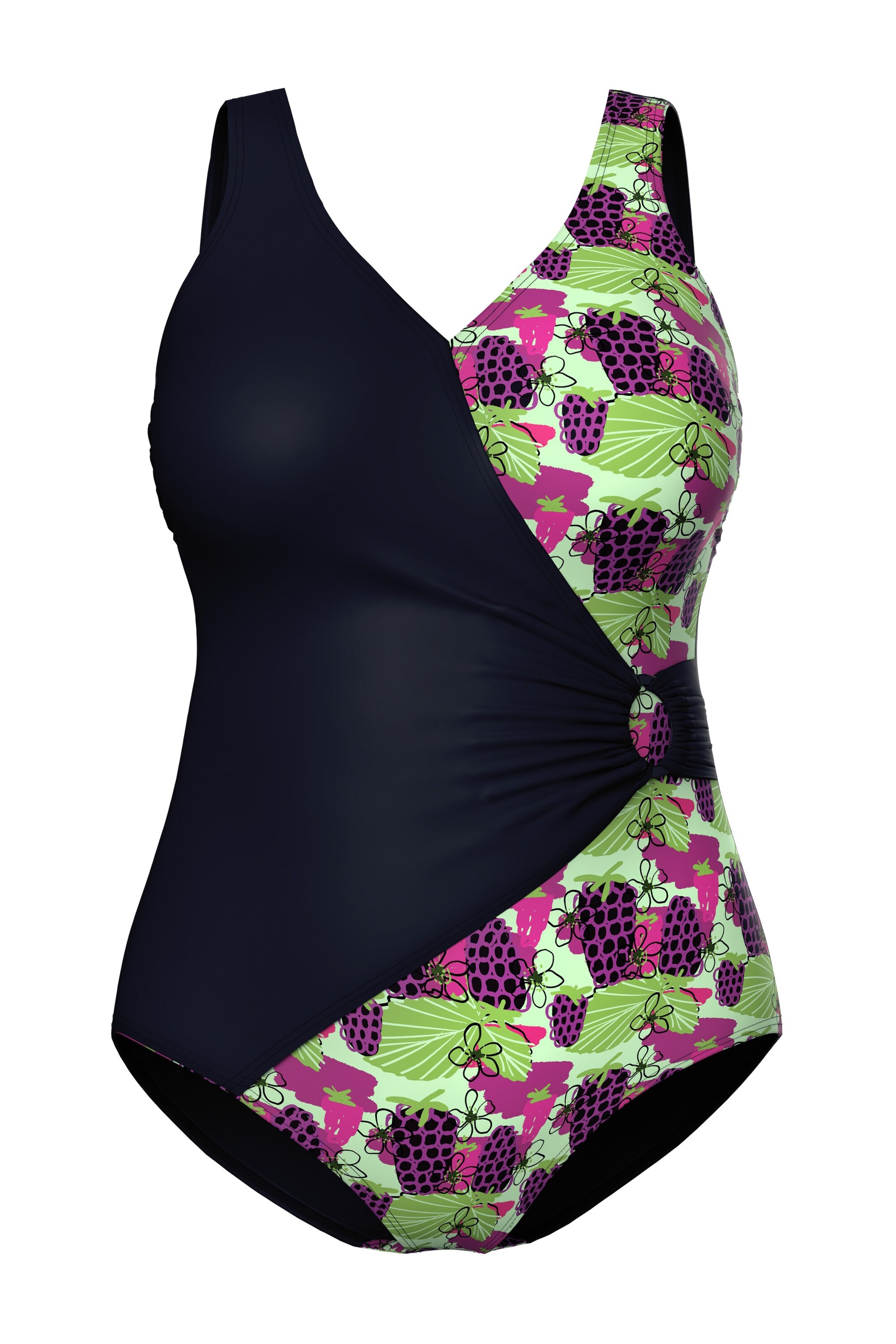 Ulla Popken T-shirt Swimsuit in Black: front