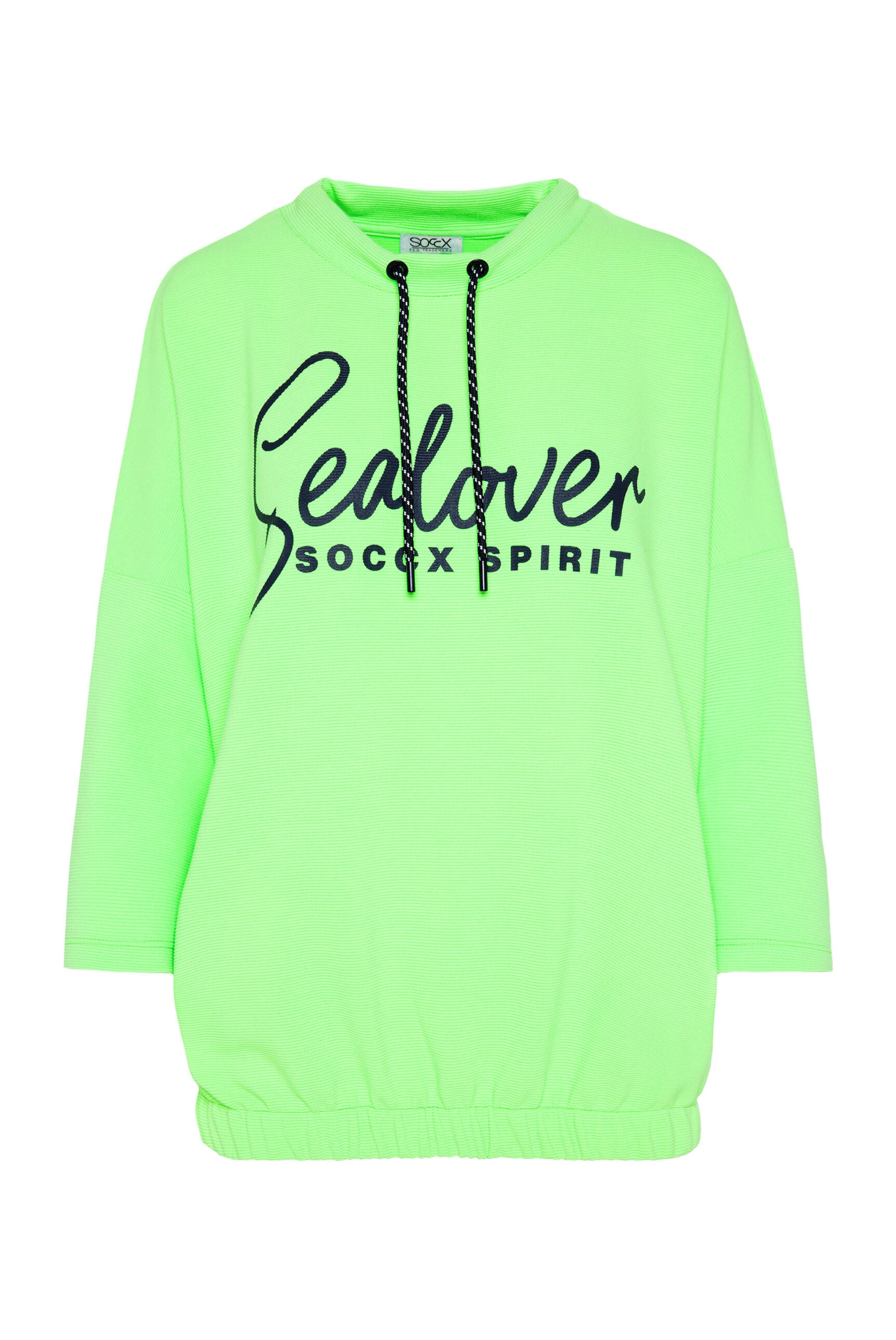 Soccx Sweatshirt mit verkürzten Ärmeln und Gummizugsaum in Grün: Vorderseite