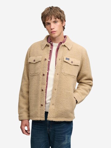 Superdry Fleece jas 'Retro Fleece Overshirt SDM4011190A' in Beige: voorkant