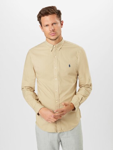 Coupe slim Chemise Polo Ralph Lauren en beige : devant