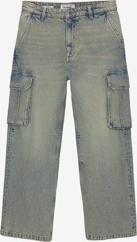 Pull&Bear Loosefit Cargojeans in Blauw: voorkant