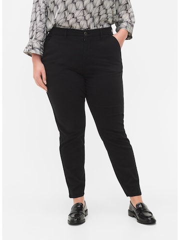 Zizzi Tapered Chino Pants 'Jdarla' in Black: front