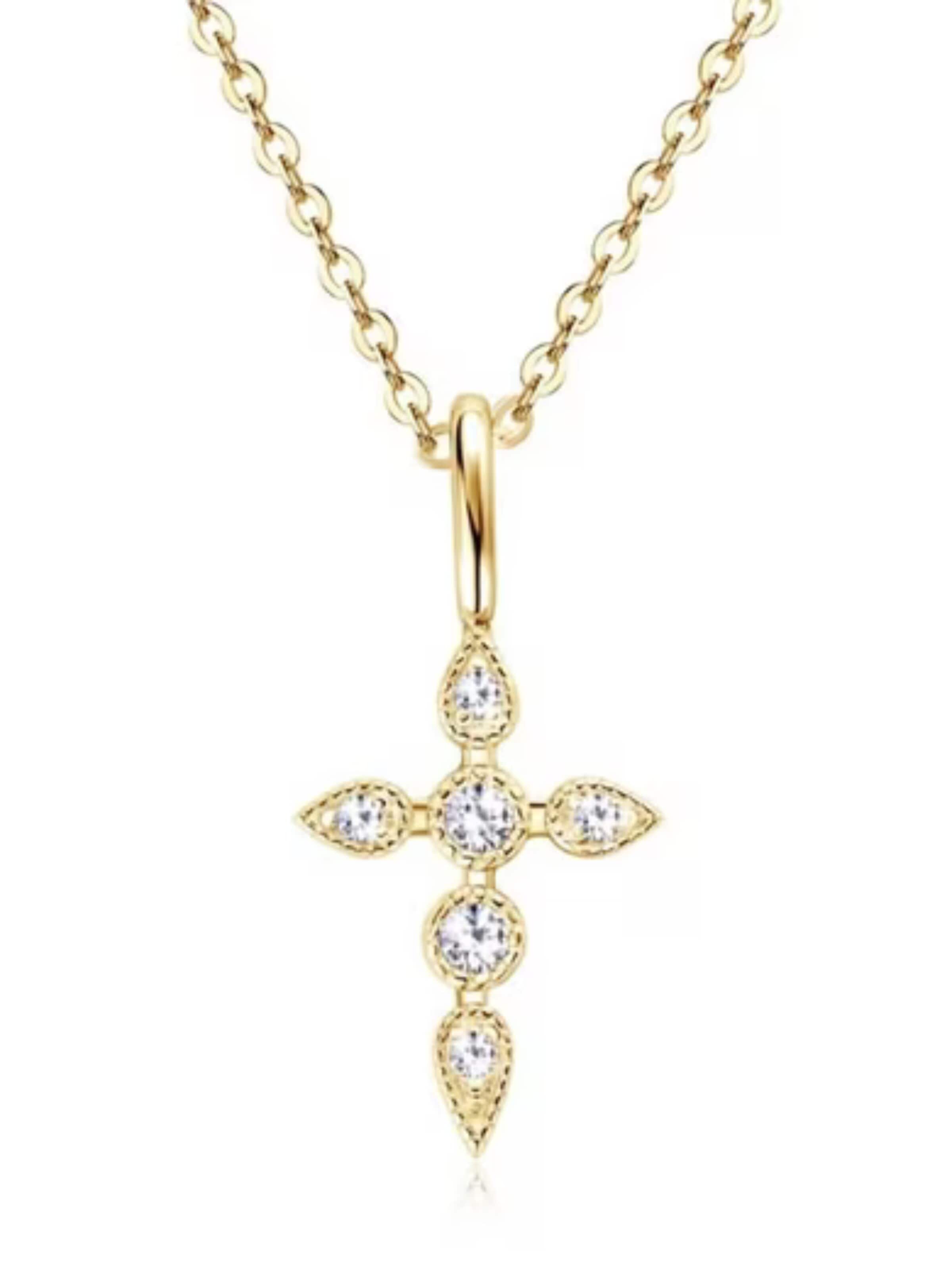 ROUGEMONT Jewellery Necklace 'Funkelnde Moissanit Kreuz Halskette 45cm' in Gold: front