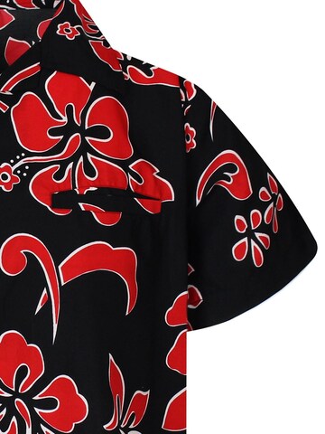 King Kameha Shirt 'Hibiscus Black Line'‌‌‌‌ in Rot