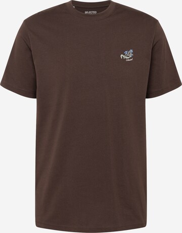 T-Shirt 'GARLAND' SELECTED HOMME en marron : devant