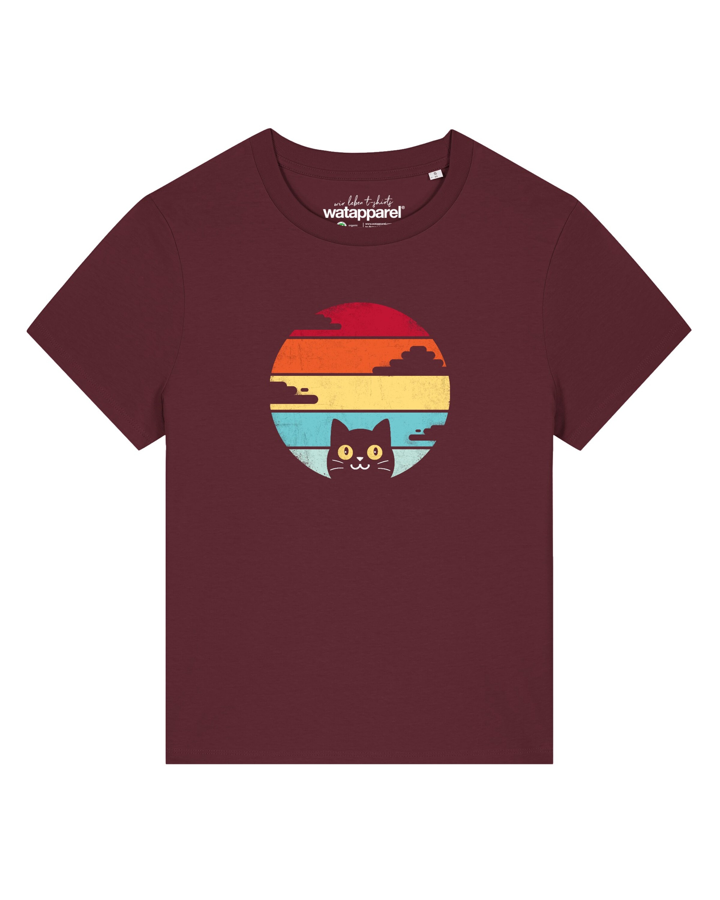 Watapparel Shirt 'Retro Sunset Cat' in Red: front