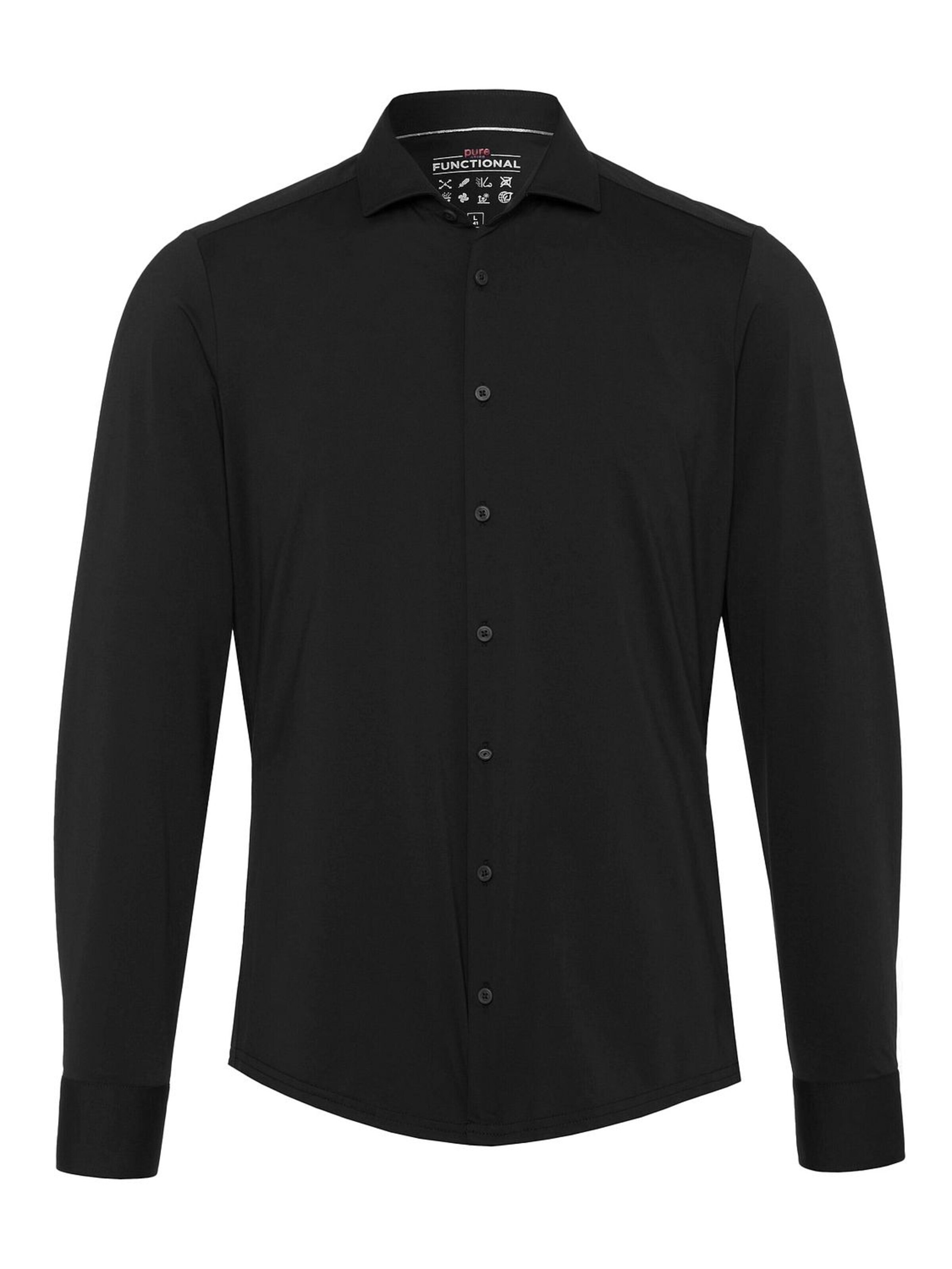 PURE Slim fit Button Up Shirt in Black: front