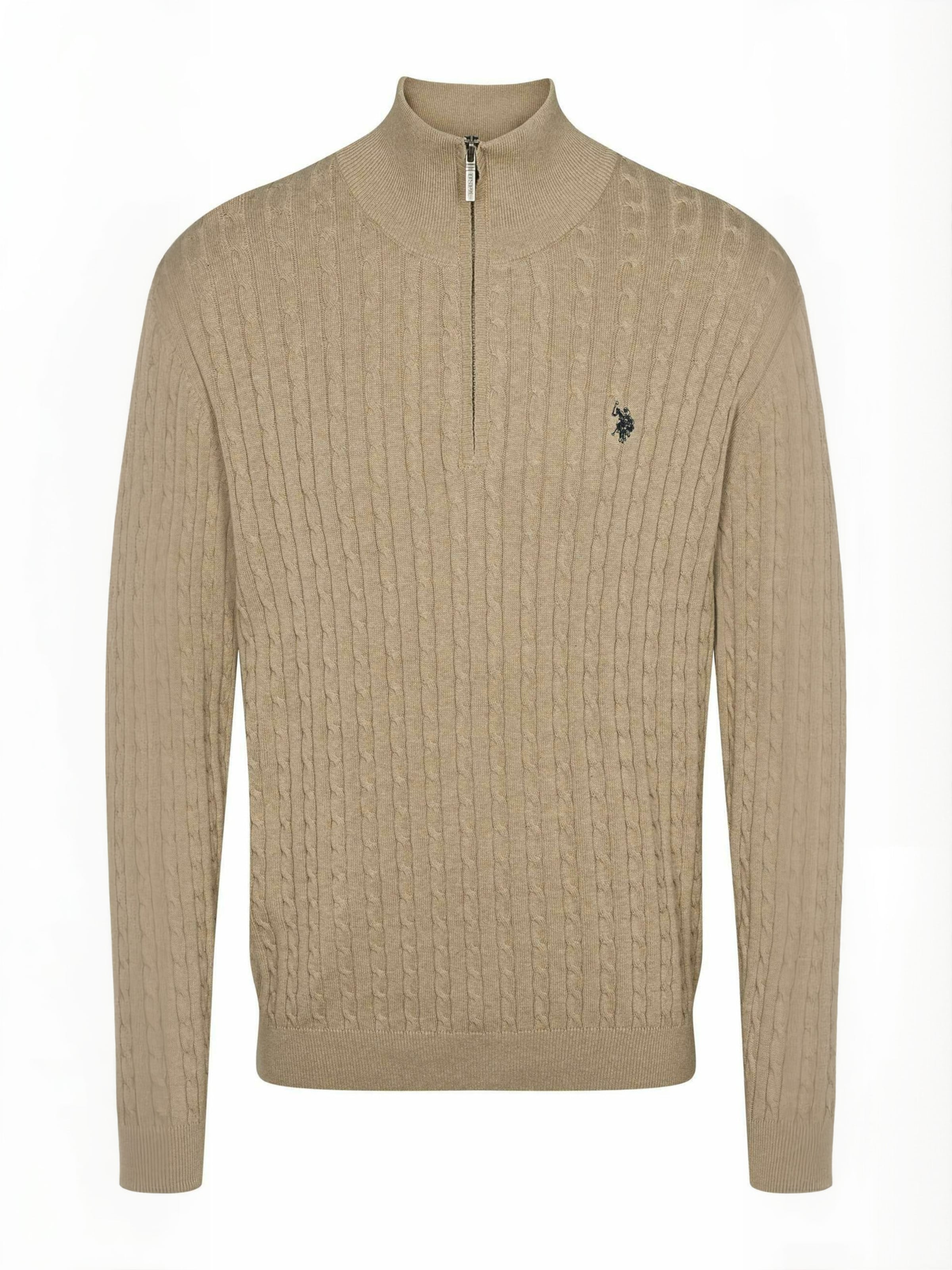 U.S. POLO ASSN. Neulepaita ' UMRomeo Half-zip ' värissä beige: etupuoli