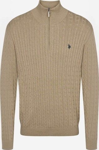 U.S. POLO ASSN. Neulepaita ' UMRomeo Half-zip ' värissä beige: etupuoli