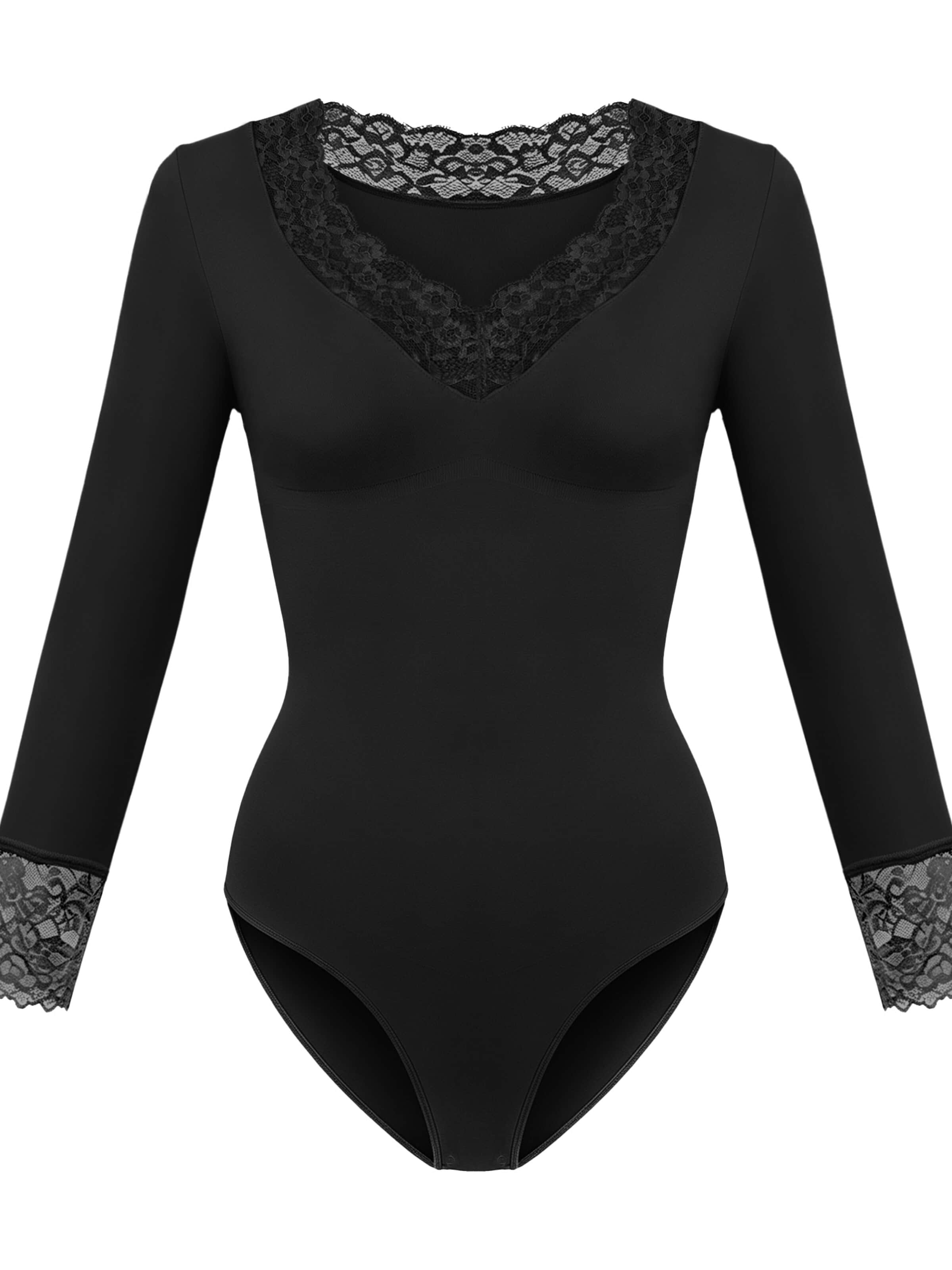 cfab Shaping bodysuit 'Clean Longsleeve V-Neck with Lace Sculpting Bodysuit with Slip' in XS in Black, Item view