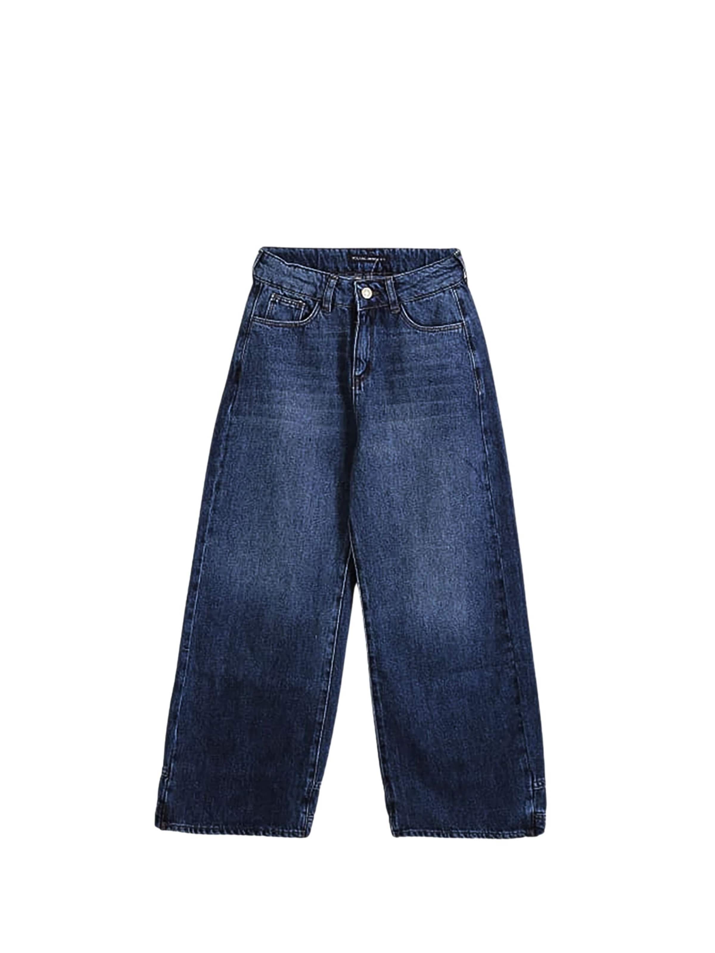 Solang Hose Patch-Cargo-Jeans Streetwear Look in Blau: Vorderseite