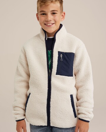 WE Fashion Fleece jas in Wit: voorkant