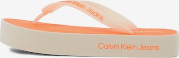 Tongs Calvin Klein Jeans en beige : devant