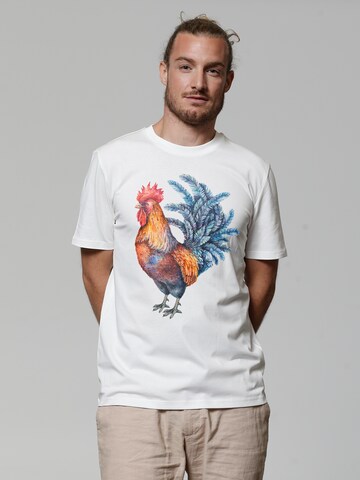 Maglietta ' Grimmiger Gockel ' di Watapparel in bianco: frontale