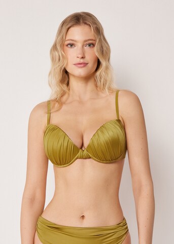 CALZEDONIA Push-up Bikinitop 'Shiny Satin' in Grün