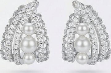 Nemomatheo Earrings 'Crystal Nest Collection – Pearl Embrace' in Silver: front