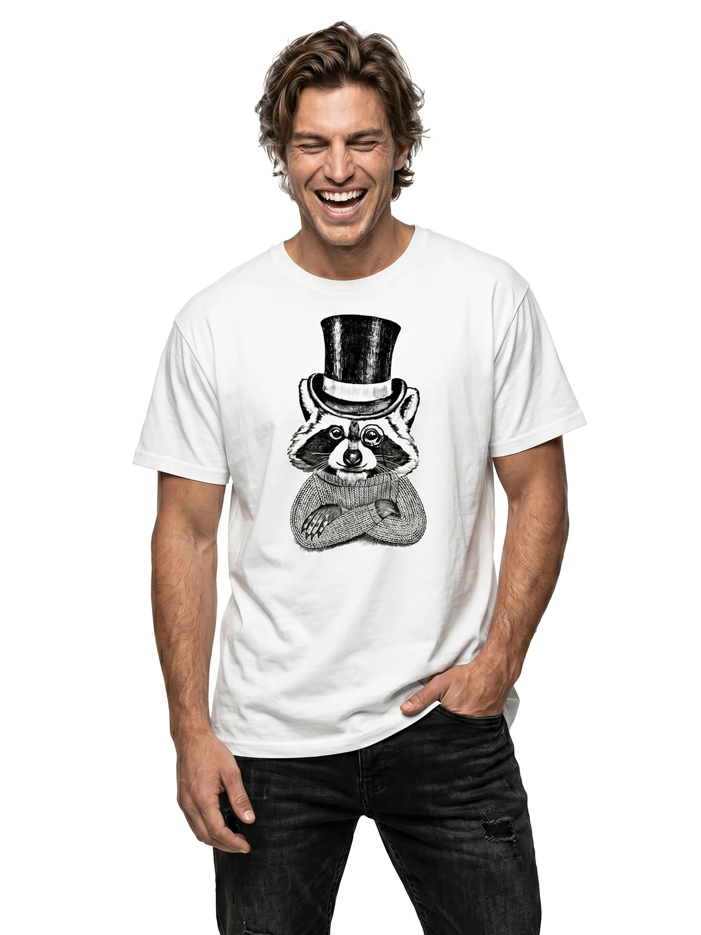 MAKAYA Shirt 'Waschbär Hut' in White