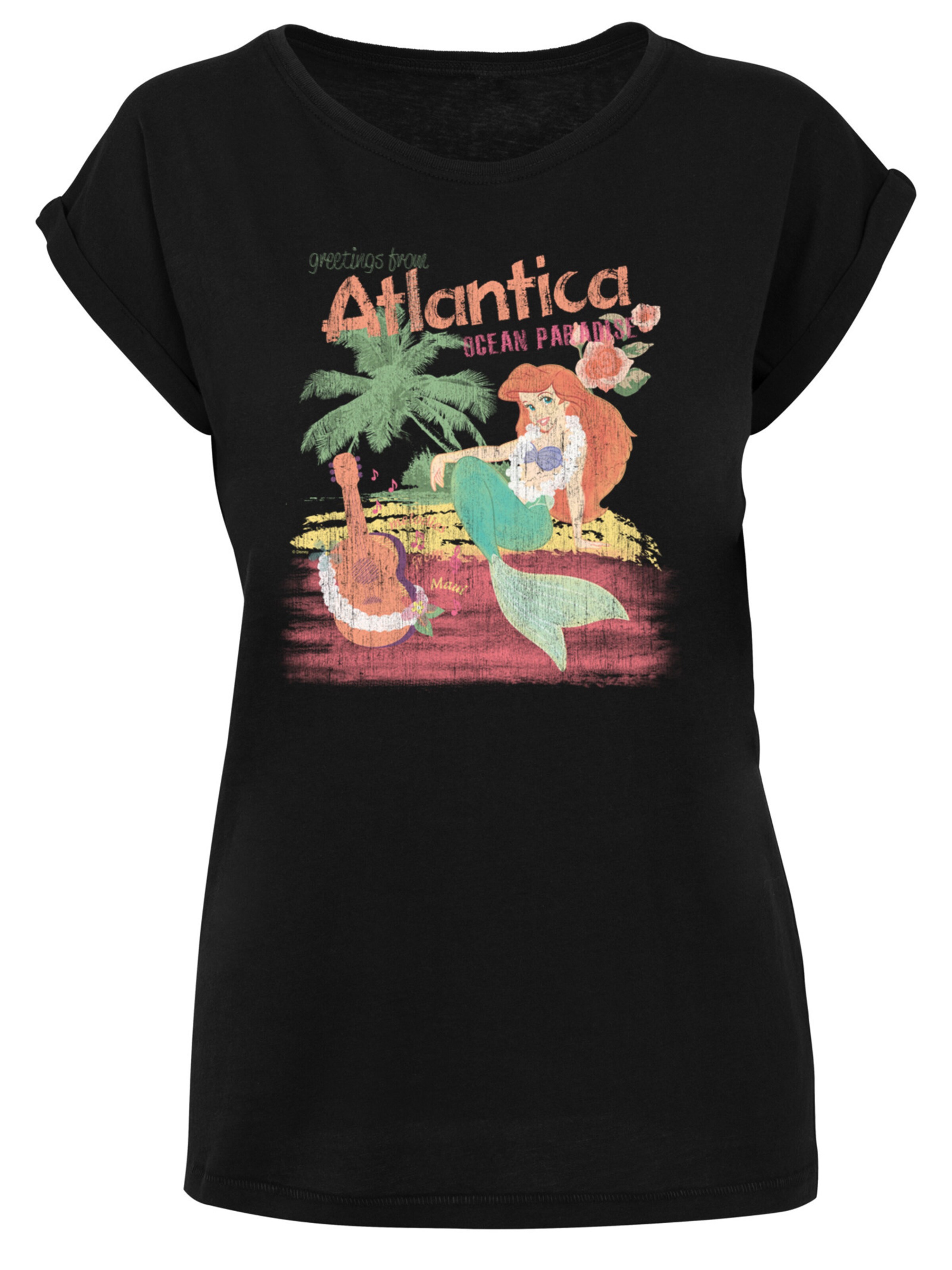 F4NT4STIC Shirt 'Disney Arielle die Meerjungfrau Greetings From Atlantica' in Zwart: voorkant