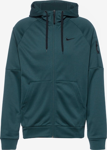 NIKE Athletic Zip-Up Hoodie in Green: front