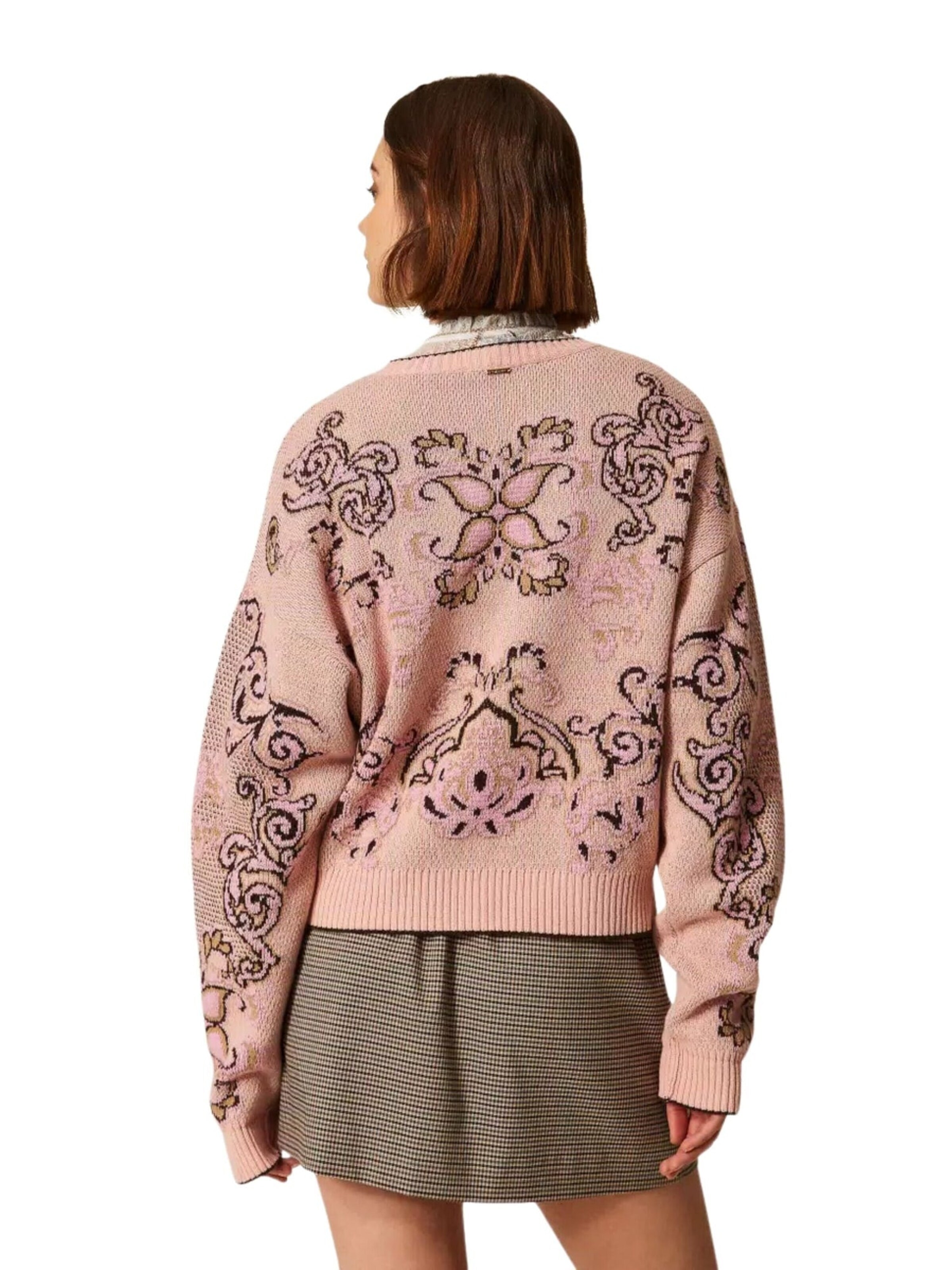Twinset Sweter 'Jacquard wool blend sweater' w kolorze różowy