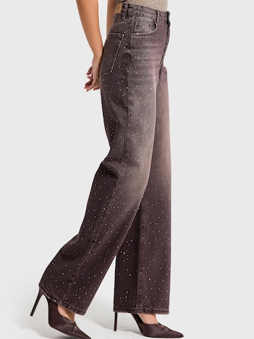 IT'S BASIC Regular Jeans 'RHINESTONE STRAIGHT HIGH RISE JEANS' in Bruin