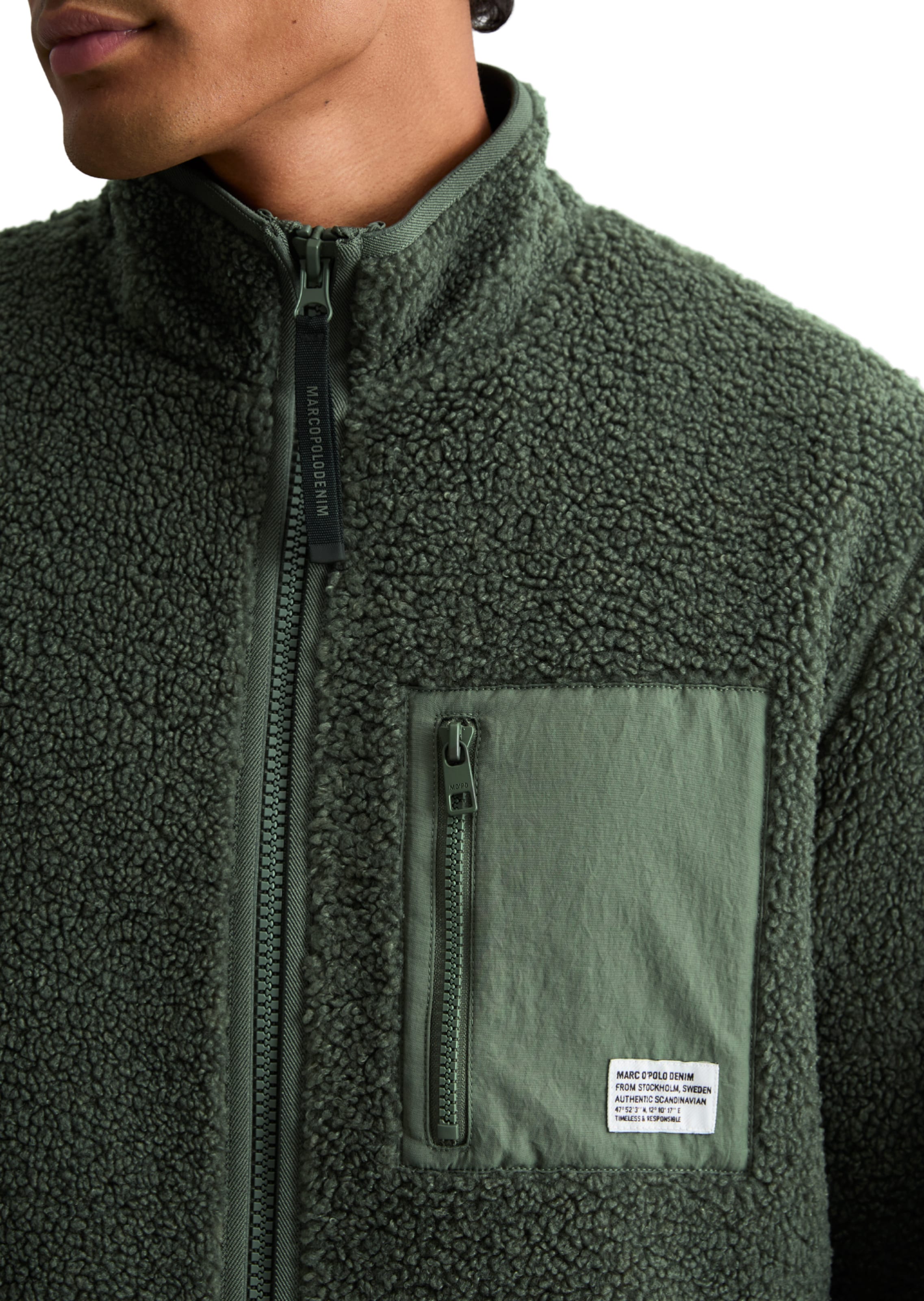 Marc O'Polo DENIM Fleece jas in Groen: voorkant