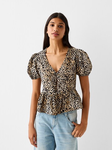 T-shirt Bershka en beige : devant