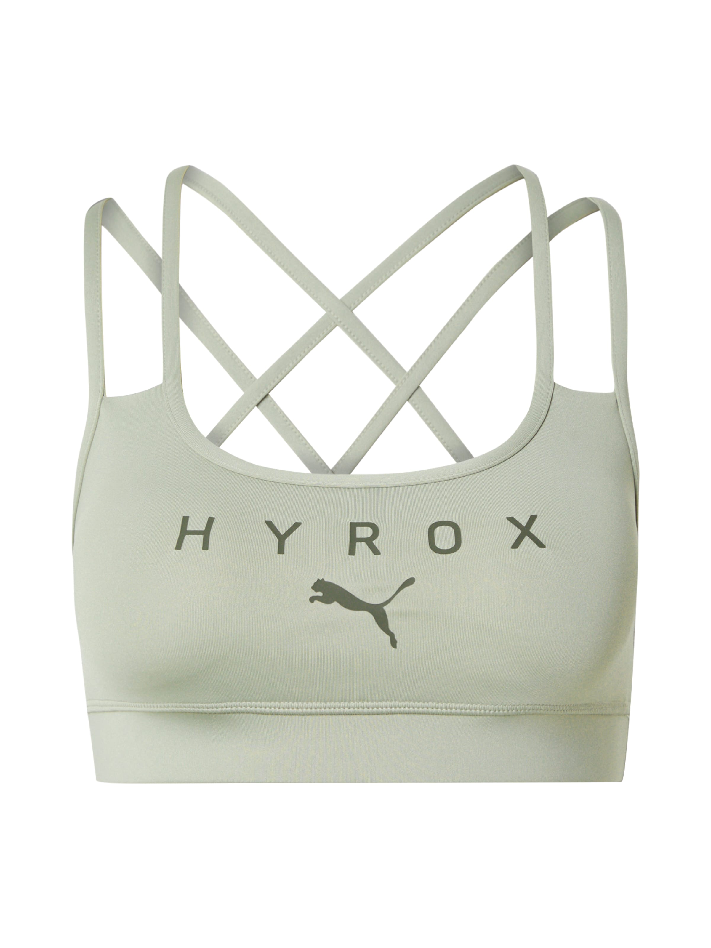 PUMA Õlapaelteta topp Spordirinnahoidja 'Puma x Hyrox Move', värv roheline: eest vaates