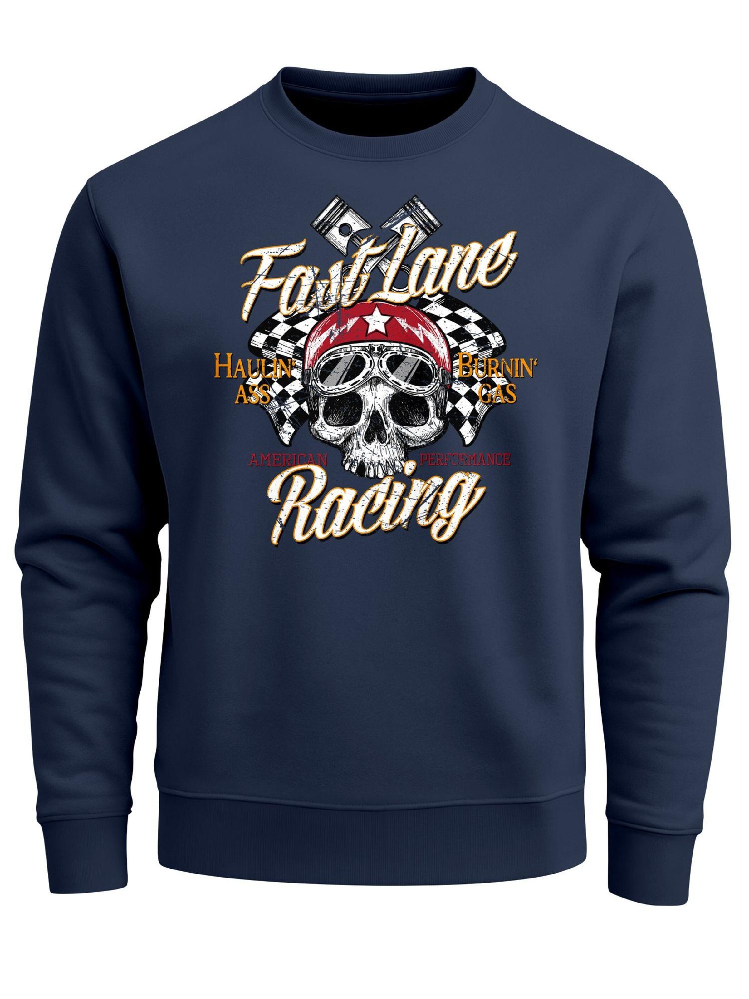 Neverless Sweatshirt 'Racing Skull' in Blue: front