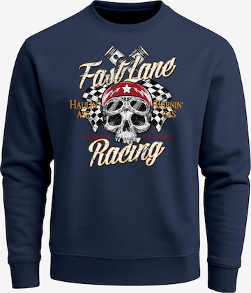 Neverless Sweatshirt 'Racing Skull' in Blau: Vorderseite