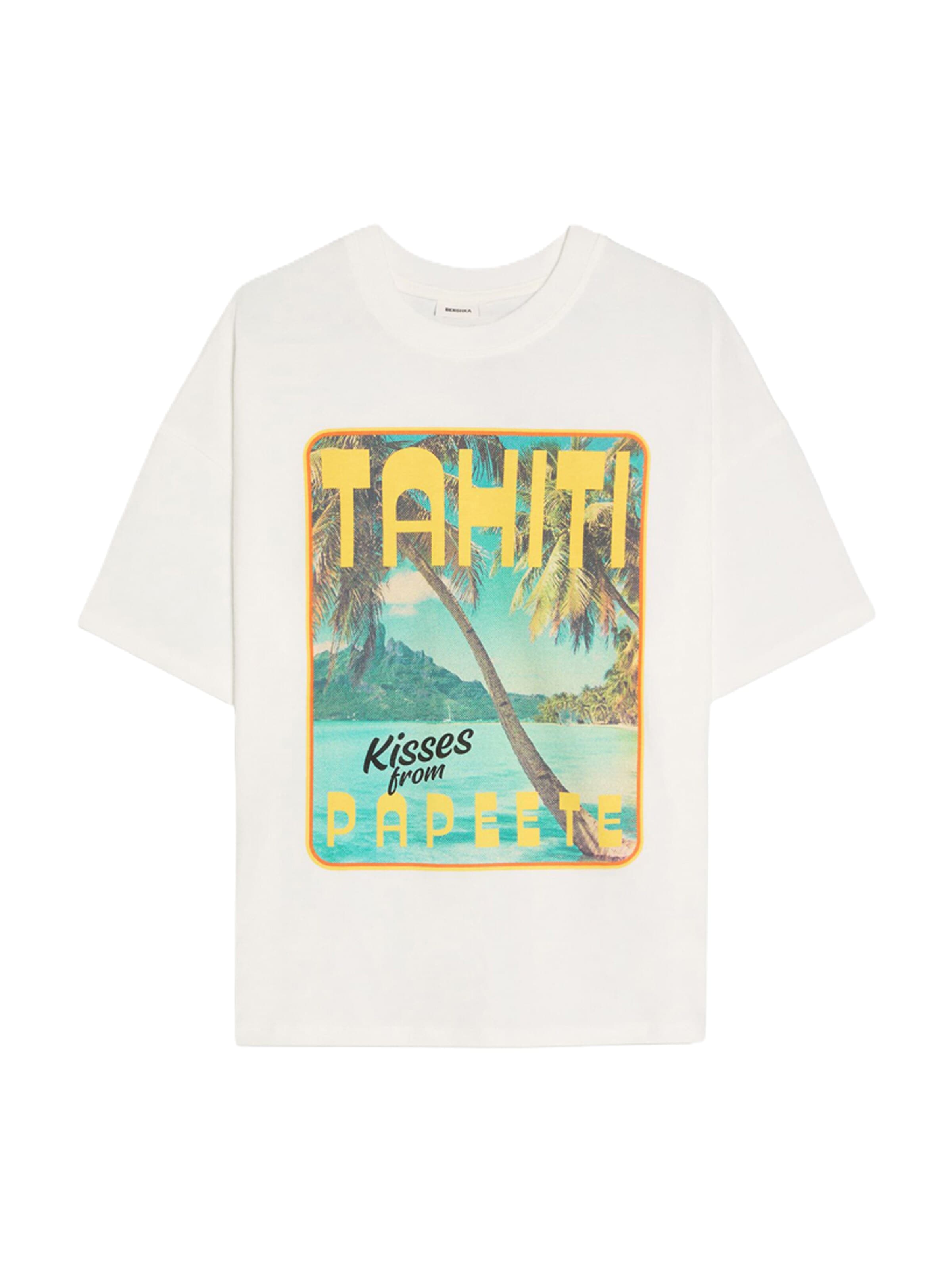 Tricou supradimensional de la Bershka pe alb: față