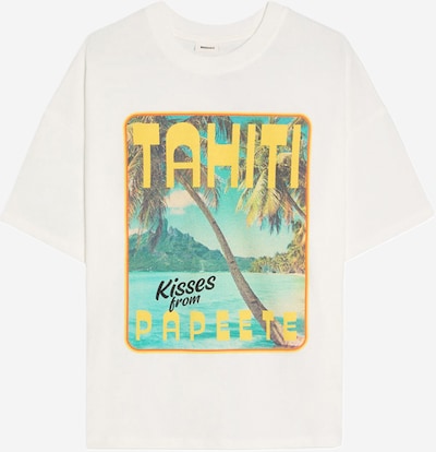 Bershka Oversized tričko ve velikosti XS - tyrkysová / žlutá / olivová / bílá, Produkt