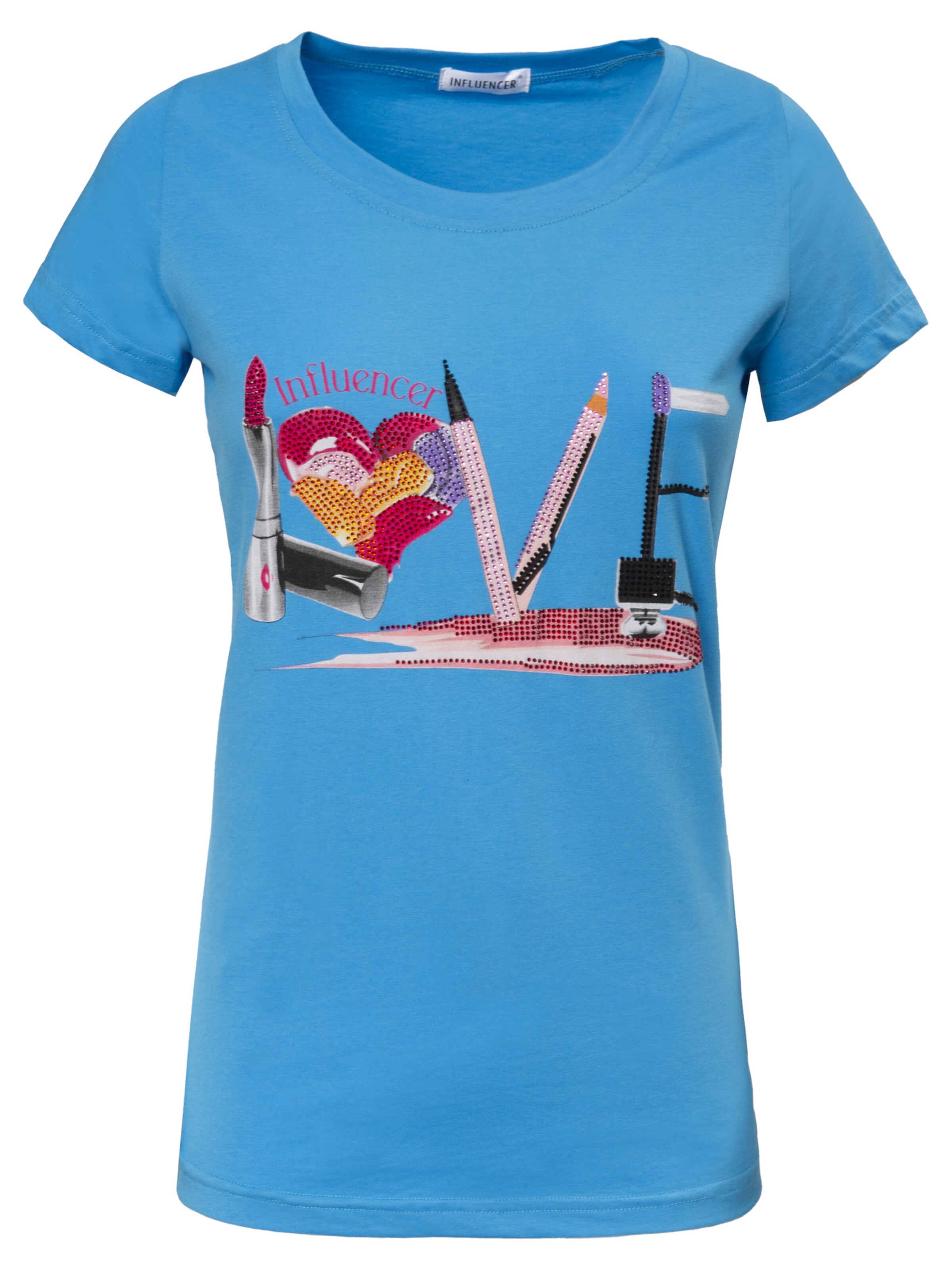 Influencer Majica 'Love' | modra barva: sprednja stran