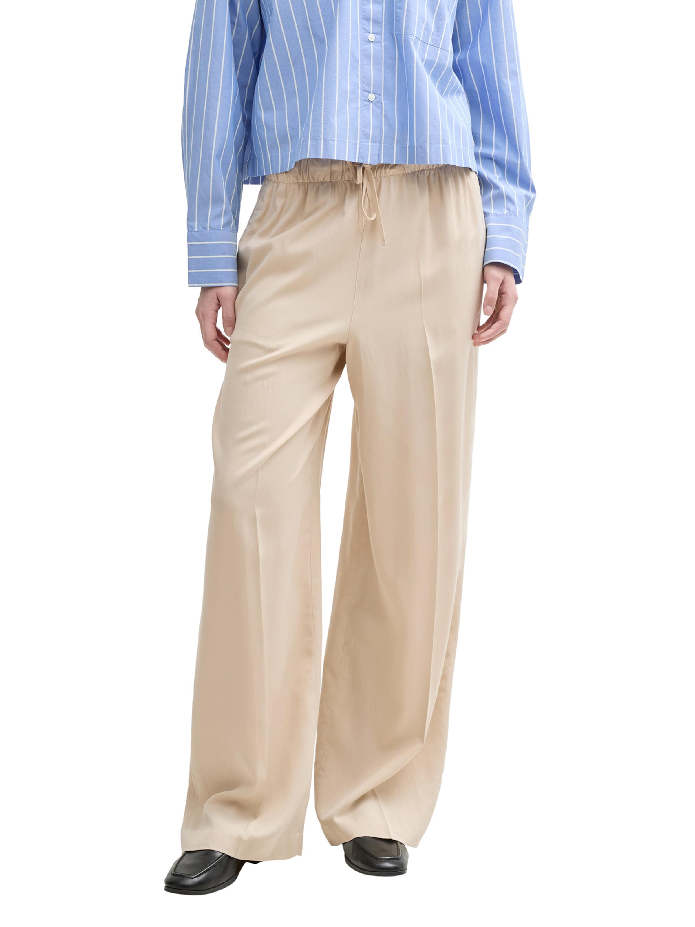 TOM TAILOR DENIM Wide leg Veckad byxa i beige: framsida