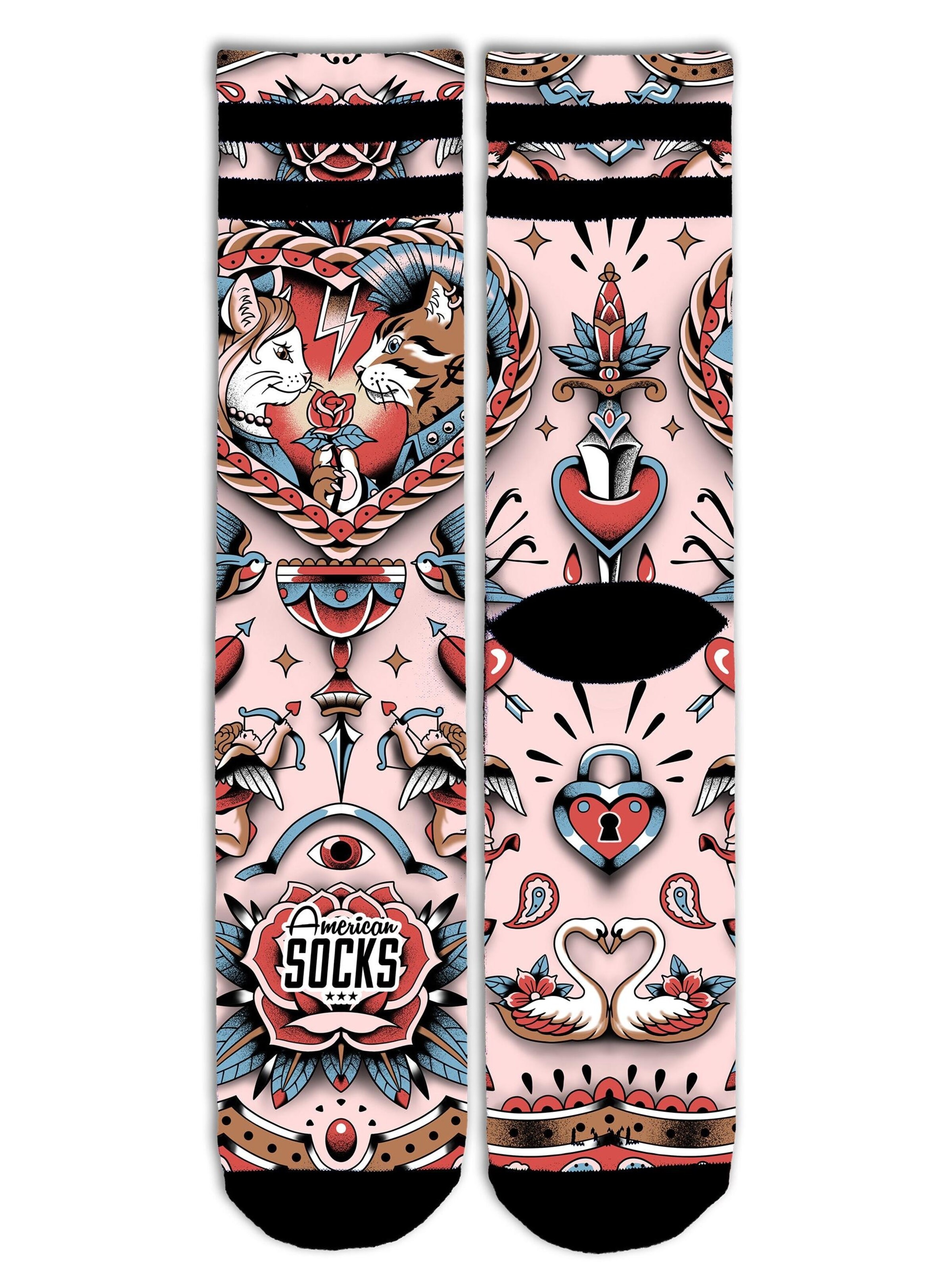 Calzino 'Feline Hearts' di American Socks in nero: frontale