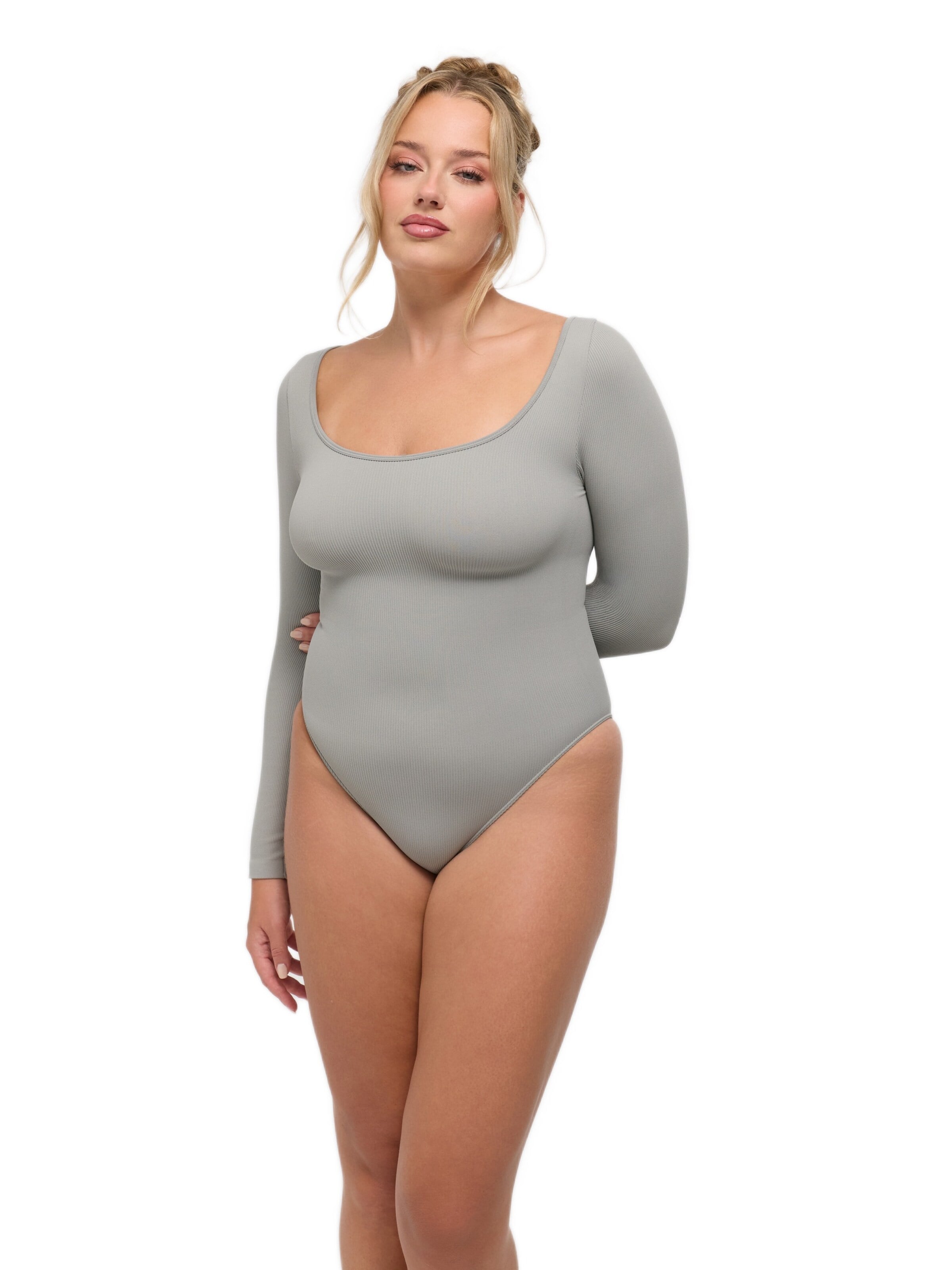 cfab Body 'Ribbed Longsleeve Sculpting Bodysuit with Slip' in Grijs