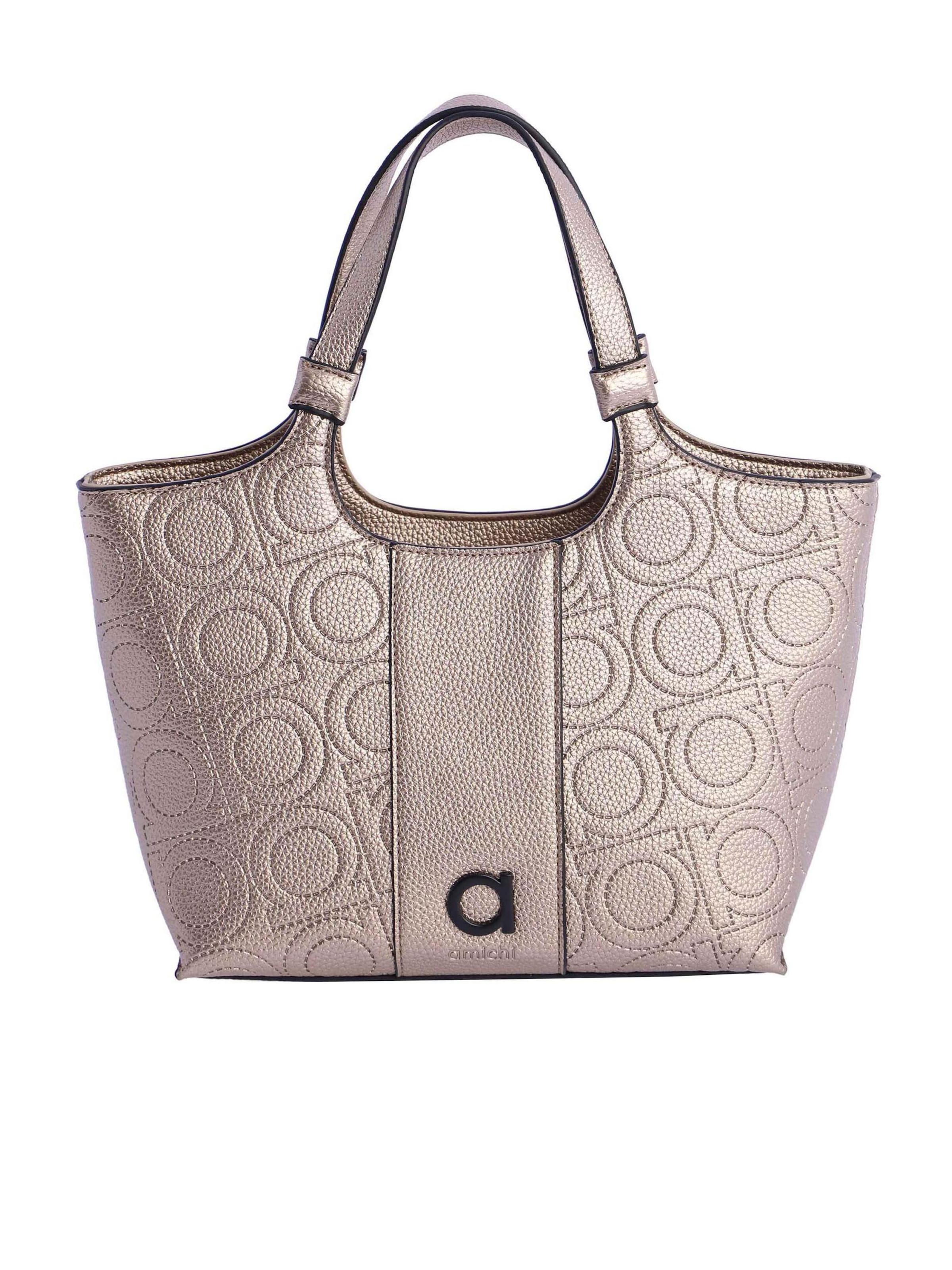 Amichi - Bolso de mano 'Bolso de mano para mujer Elba de piel sintética grabada con cremallera' en plata: frente