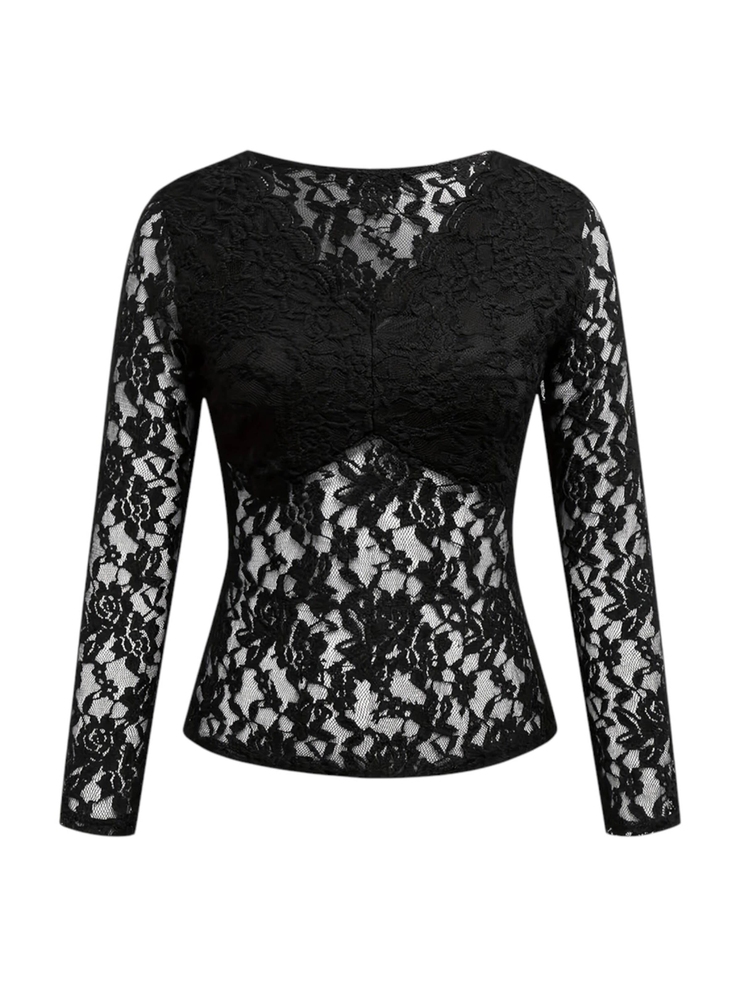 LapaPlus Top 'Damen Spitzen Shirt' in Zwart: voorkant