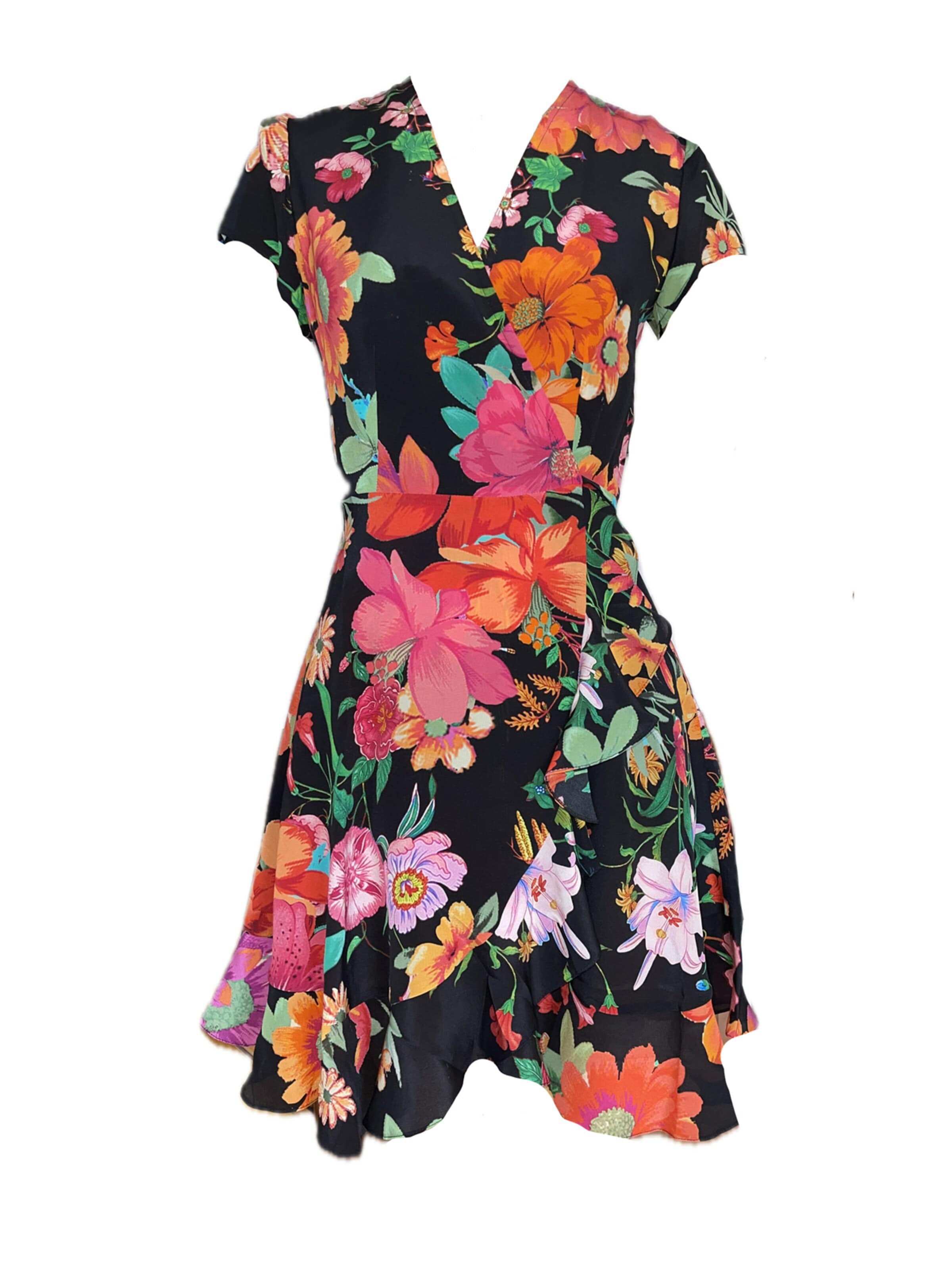 Introvertie VIENNA Zomerjurk 'ALICE Silk Wrap Dress' in Zwart: voorkant