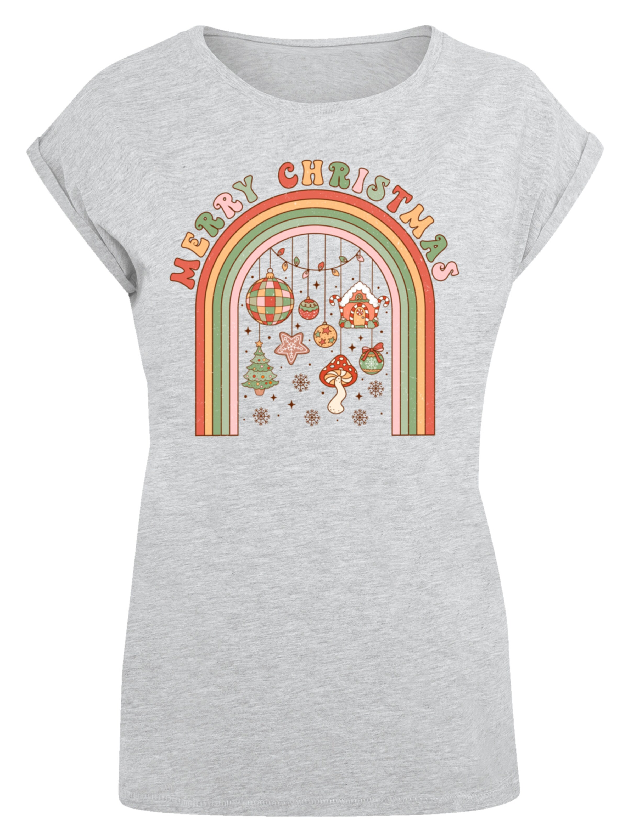 F4NT4STIC Shirt 'Merry Christmas Cozy Vibes' in Grijs: voorkant