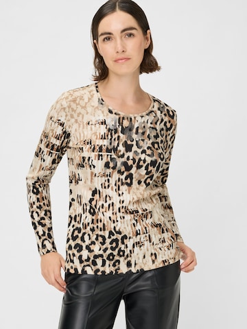 Olsen Langarmshirt, schmal geschnitten, moderner Leo-Print in Beige: Vorderseite