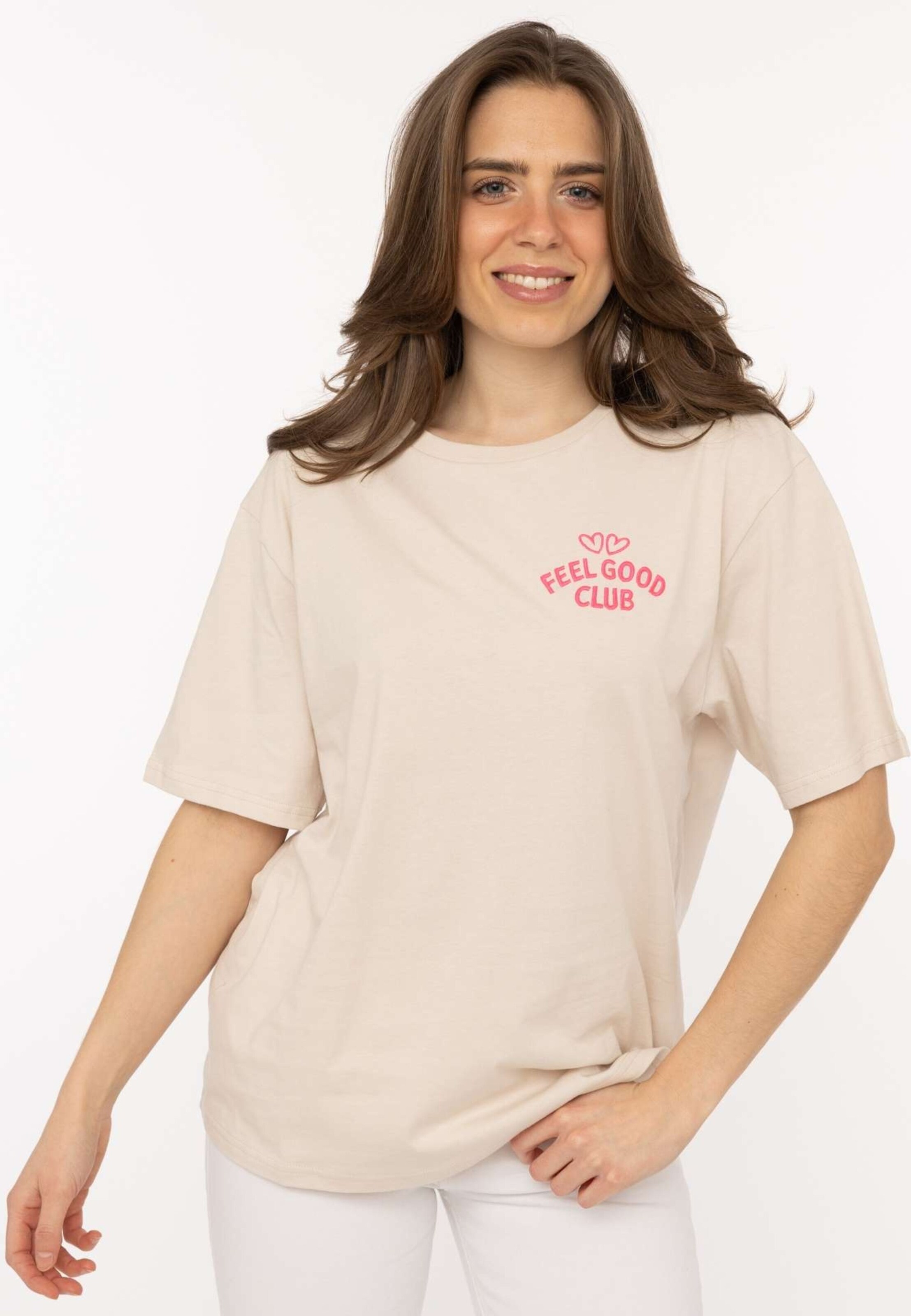T-shirt Zwillingsherz en beige : devant